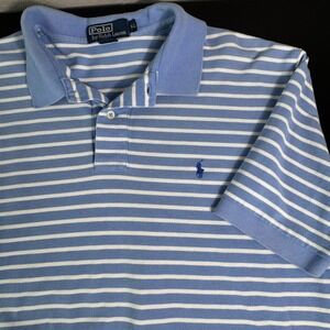 Polo Ralph Lauren Mens XL Blue White Striped Short Sleeve‎ Cotton Pique Polo